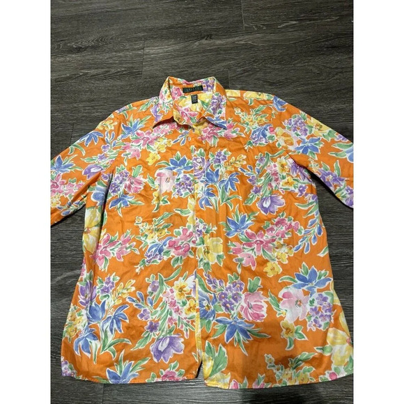 Lauren Ralph Lauren Women's Artsy Floral Button Up Top Size 1x Preppy - Picture 3 of 6